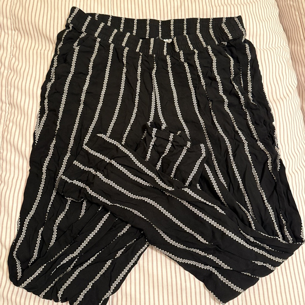 H&M Black Pants with White Zigzag Stripes